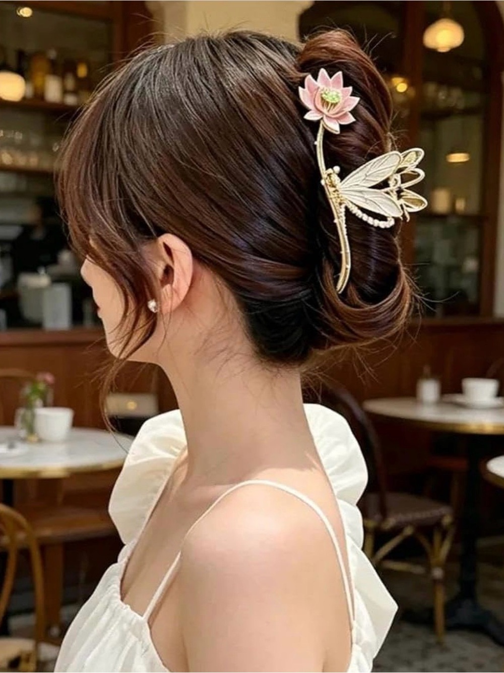 Pink Lotus & Gold Dragonfly Hair Claw